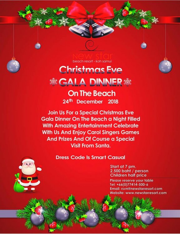 Christmas Eve Gala Dinner 24 December 2018 In The New Star Beach Resort In Koh Samui