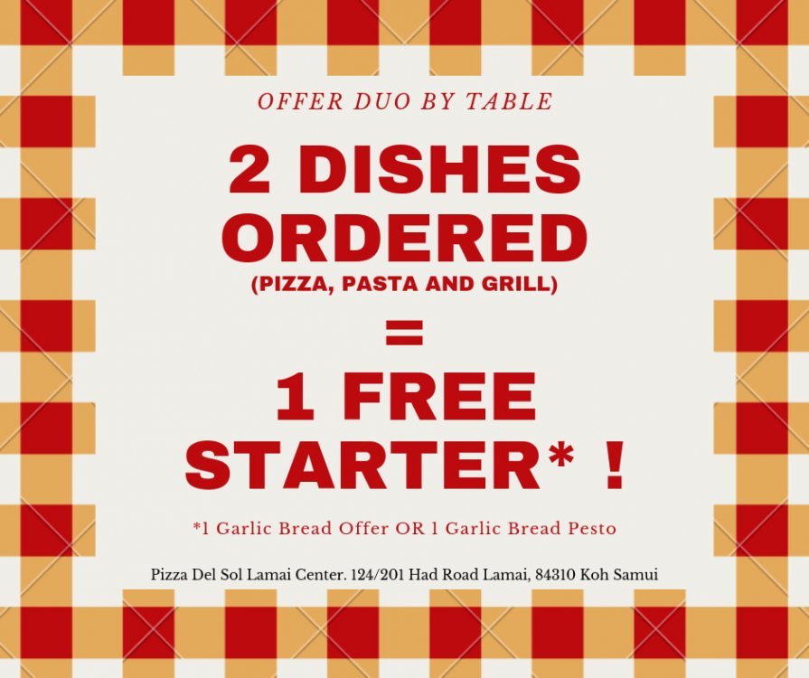 2 Dishes Ordered = 1 Free Starter