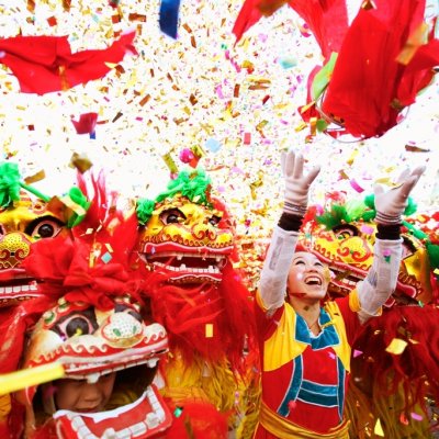 Chinese Gods Procession Greeting people and city