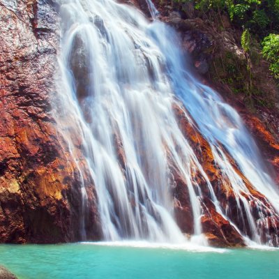 Swim in a wild waterfall